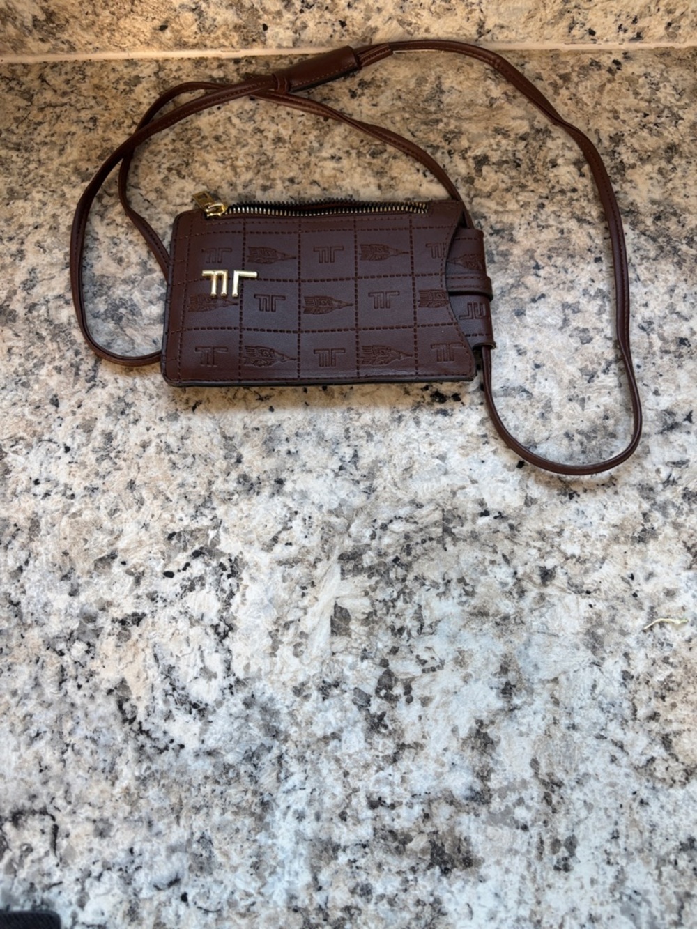 Crossbody London Fog Amelia Emboss Logo Women cellphone  7 x 5 inch - DK Brown